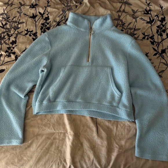 Sweaters - Light Blue Sherpa Half-Zip Pullover
